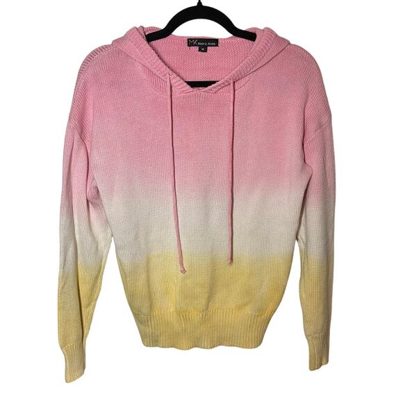 Metric Knits Pink White Yellow Tie Dye Ombre Knit Hoodie Pullover Size Medium - Picture 1 of 9
